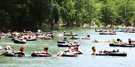 People tubing at Don's Fish Camp in San Marcos, Texas